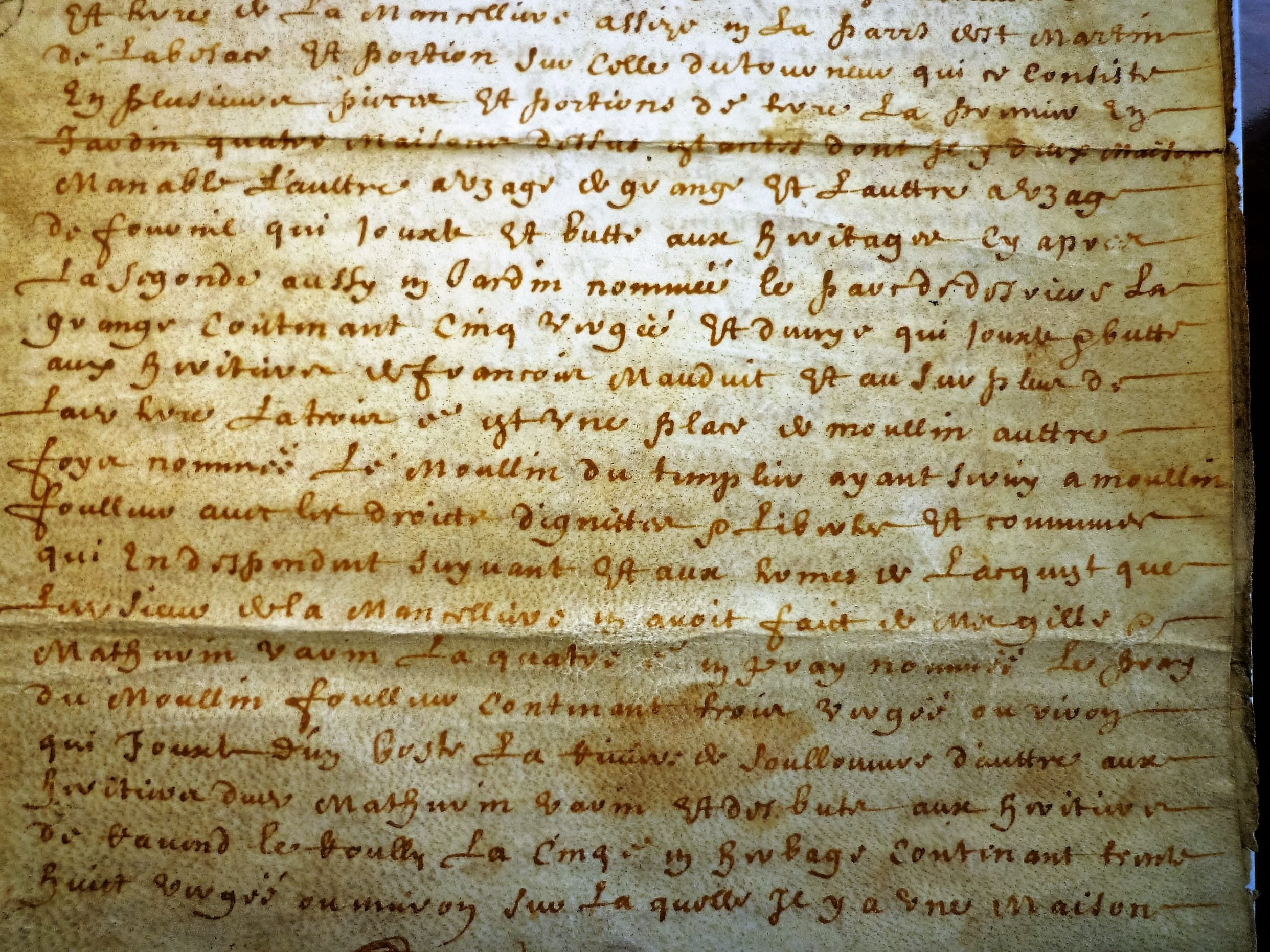 Parchemin de 1692 mentionnant le moulin de la Flagère appelé moulin Templier